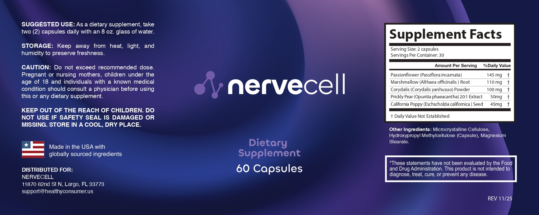 Nervecell Supplement Facts label